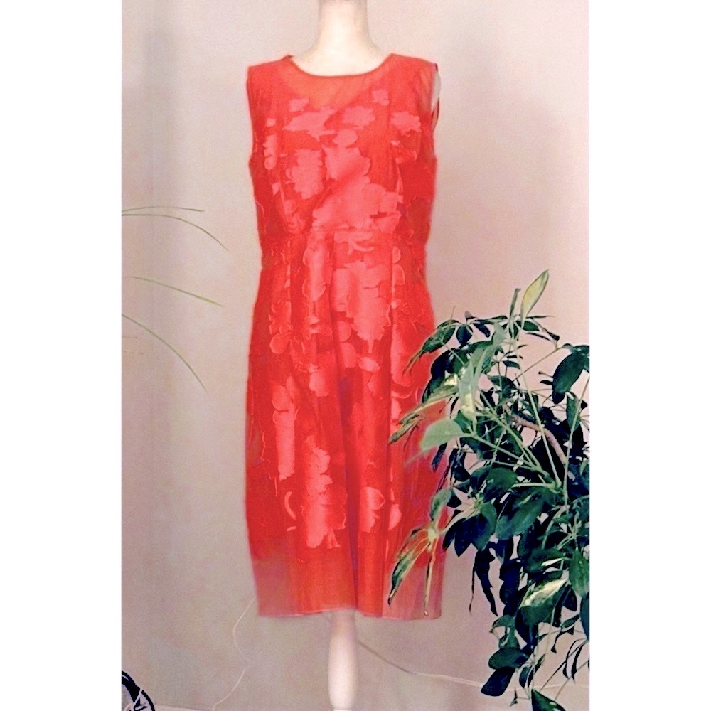Elie Tahari sleeveless dress with lace overlay in coral/ pink- Medium